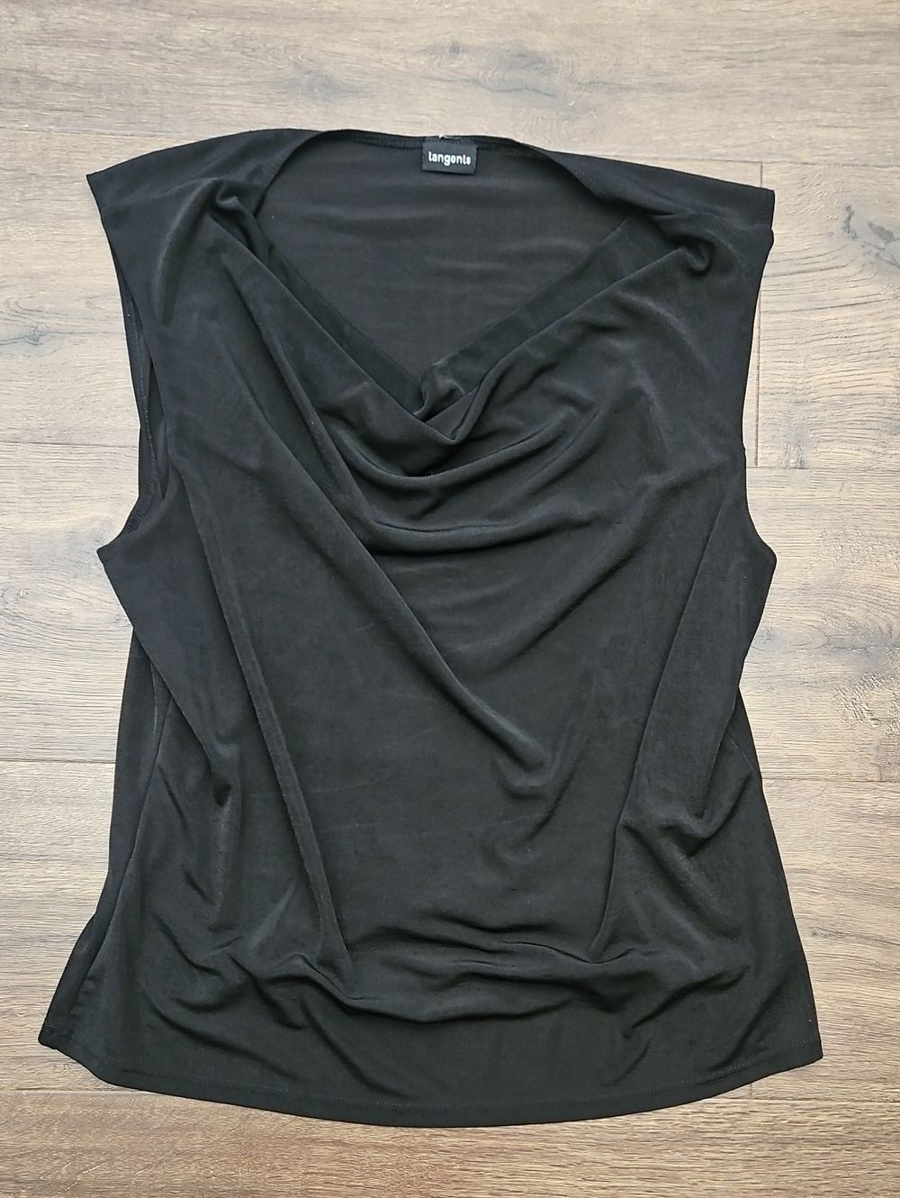 Sleeveless Black Drape Neck Women’s Top